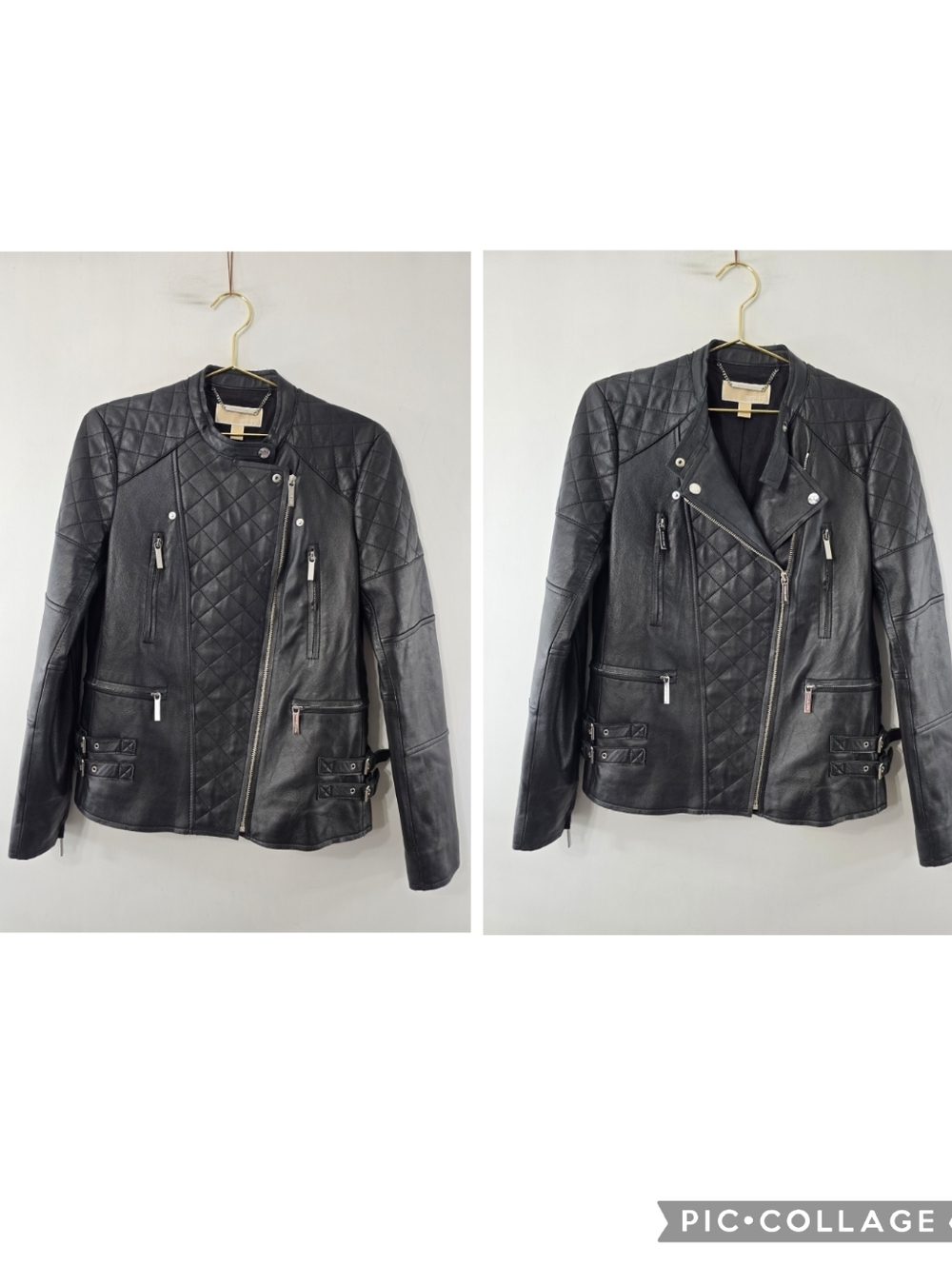 Michael Kors Lamb Leather Convertible Zip Front Moto Biker Jacket Black Size M